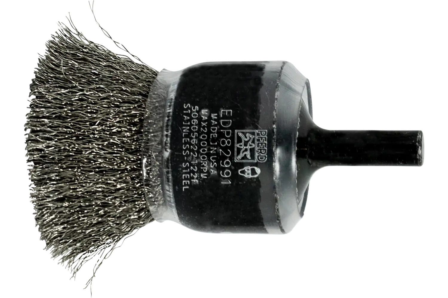 Picture of Pferd Crimped Wire Coated Cup End Brush 1" Dia. .006 Stainless Steel 1/4" Shank